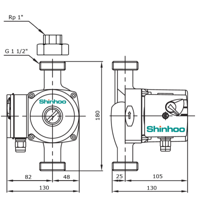 Насос циркуляционный Shinhoo BASIC S 25-4S 180мм 230V 50/40/30Вт (с гайками)