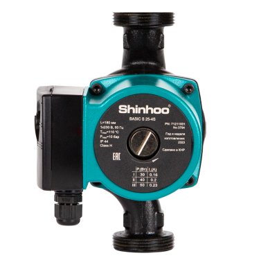 Насос циркуляционный Shinhoo BASIC S 25-4S 180мм 230V 50/40/30Вт (с гайками)
