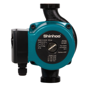 Насос циркуляционный Shinhoo BASIC S 25-8S 180мм 230V 180/175/130Вт (с гайками)