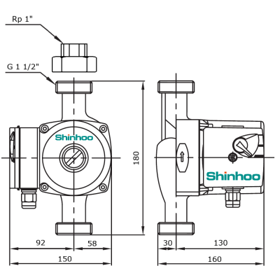 Насос циркуляционный Shinhoo BASIC S 25-8S 180мм 230V 180/175/130Вт (с гайками)