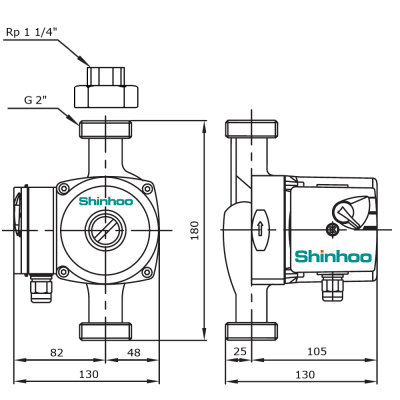 Насос циркуляционный Shinhoo BASIC S 32-4S 180мм 230V 50/40/30Вт (с гайками)