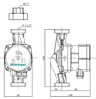 Насос циркуляционный энергосберегающий Shinhoo MASTER S 25-7,5 180мм 230V 5-60Вт (с гайками)